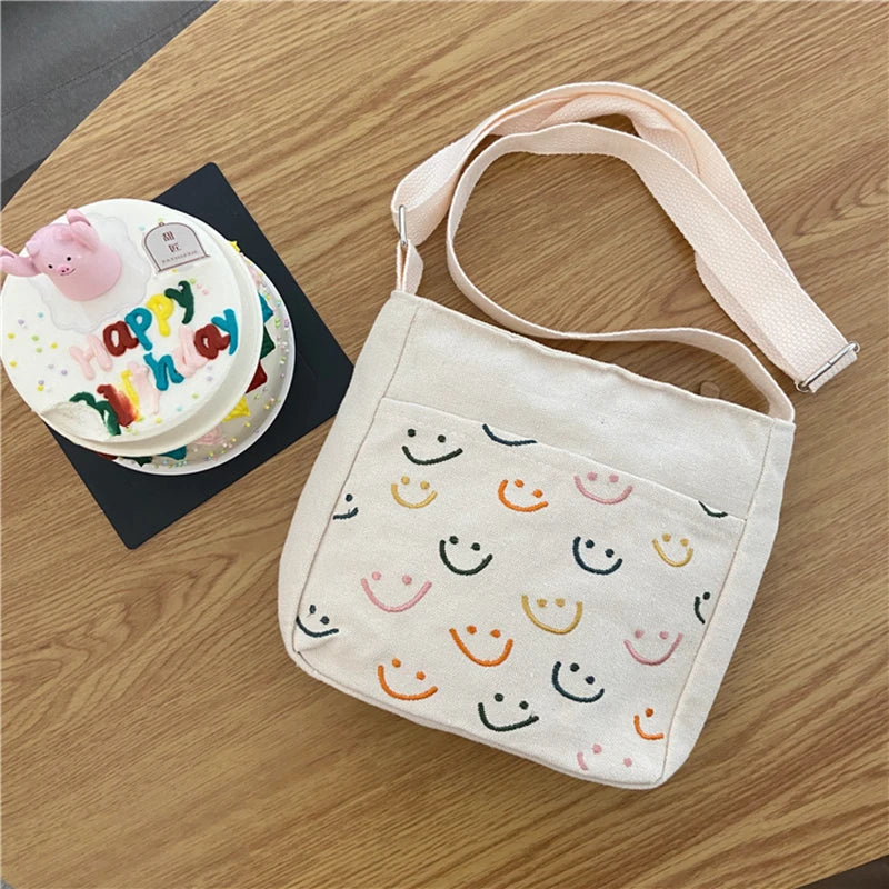 Casual Sweet Girls Mini Canvas Smiley Cross Body Bag