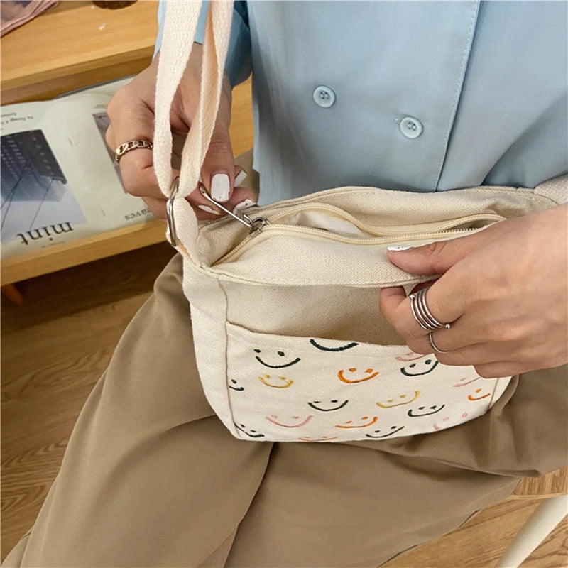 Casual Sweet Girls Mini Canvas Smiley Cross Body Bag
