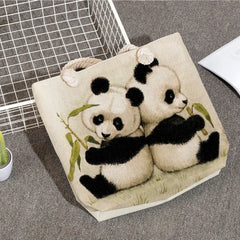 Casual Thick Rope Tote Linen Shopper Shoulder Bag Panda Ladies Handbag