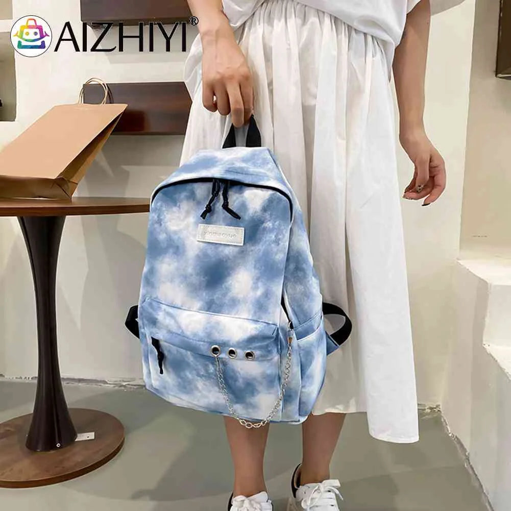 Tie Dye School Backpack for Girls with Multi-layer Pockets