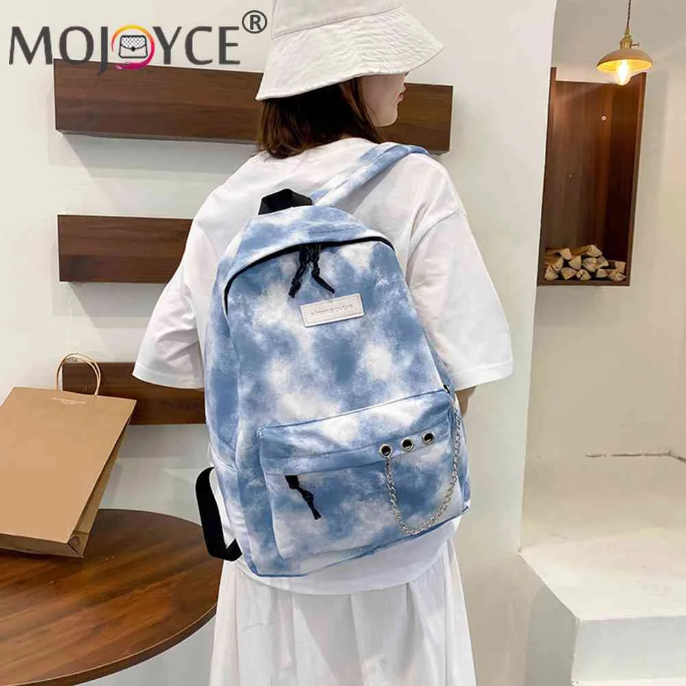 Tie Dye Girls Backpack Chain Travel Large Capacity Knapsack