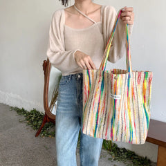 Women's Rainbow Stripe Tote Handbag Shoulder Bag