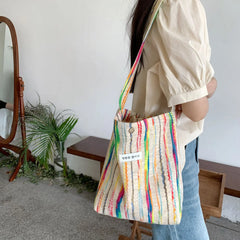 Women's Rainbow Stripe Tote Handbag Shoulder Bag