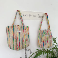 Women's Rainbow Stripe Tote Handbag Shoulder Bag