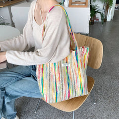 Women's Rainbow Stripe Tote Handbag Shoulder Bag