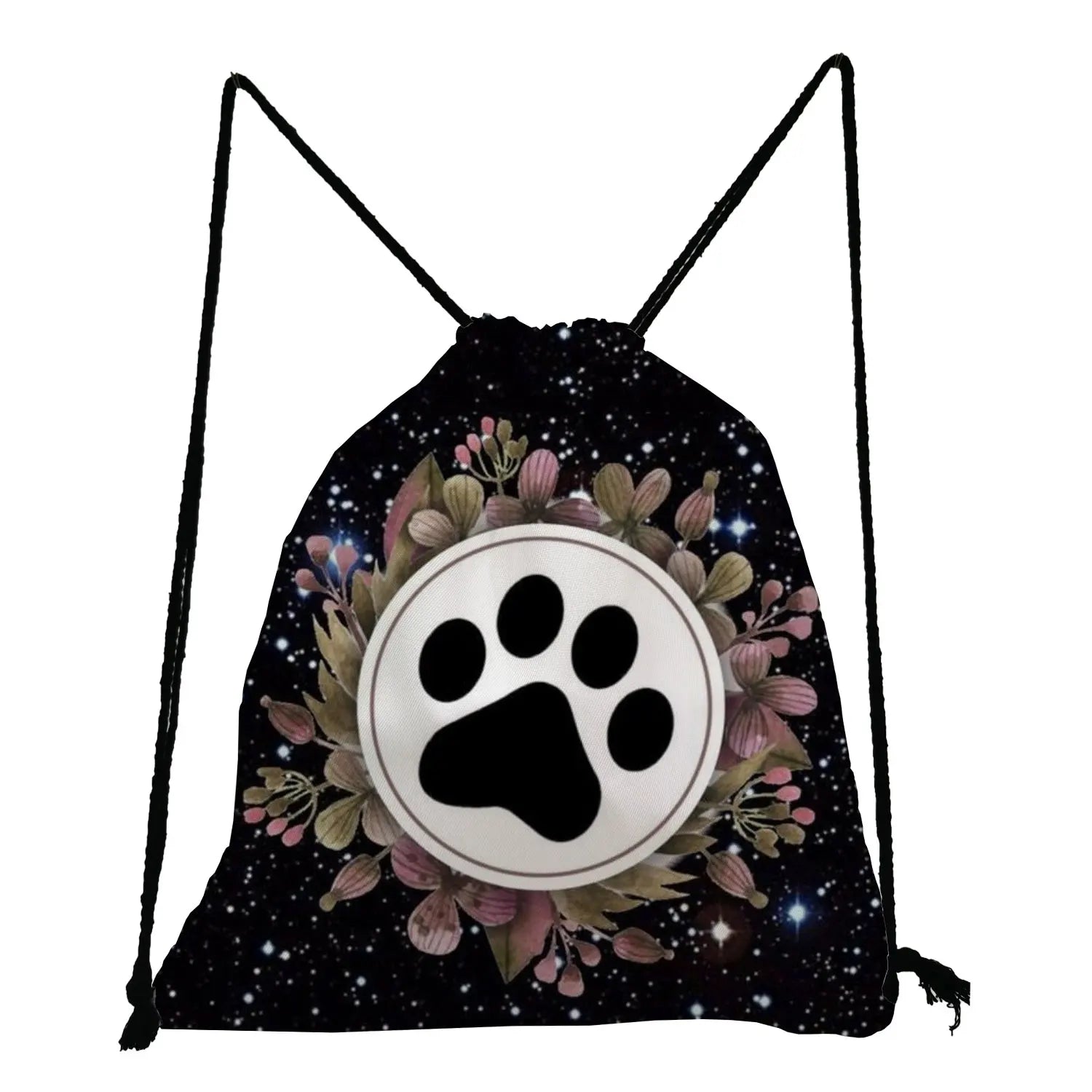 Women's Dog Paw Drawstring Pocket Shoes Bag Eco School Backpack