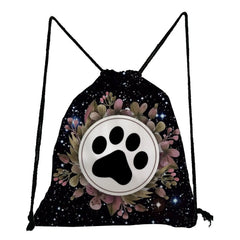 Women's Dog Paw Drawstring Pocket Shoes Bag Eco School Backpack