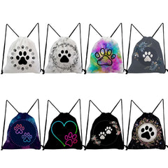 Women's Dog Paw Drawstring Pocket Shoes Bag Eco School Backpack