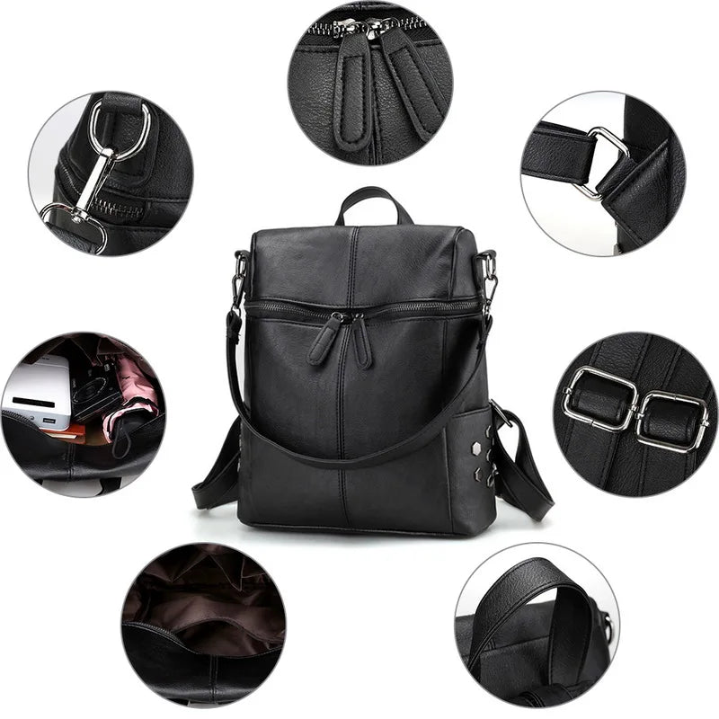 Casual Women Backpack PU Leather School Backpack for Teenager Girls Travel