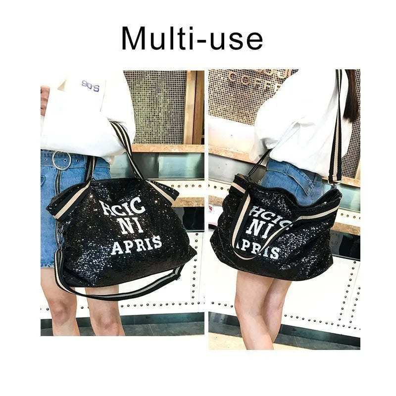 Women Bling Sequins Shoulder Bag Large Capacity Handbag Travel Tote