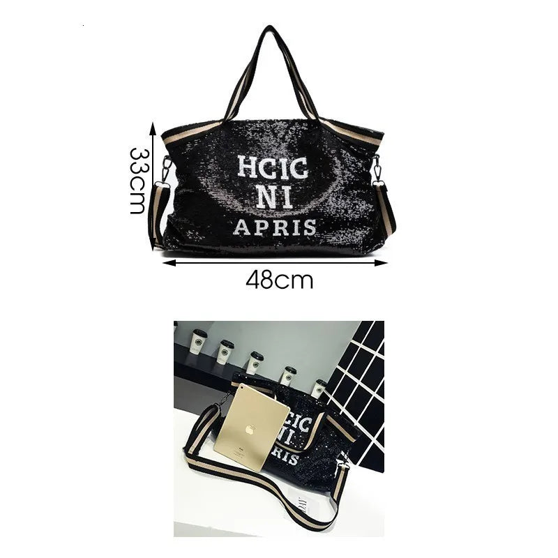 Women Bling Sequins Shoulder Bag Large Capacity Handbag Travel Tote