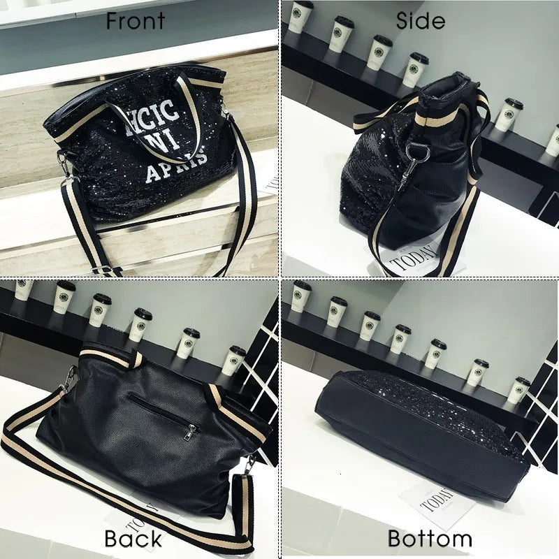Women Bling Sequins Shoulder Bag Large Capacity Handbag Travel Tote