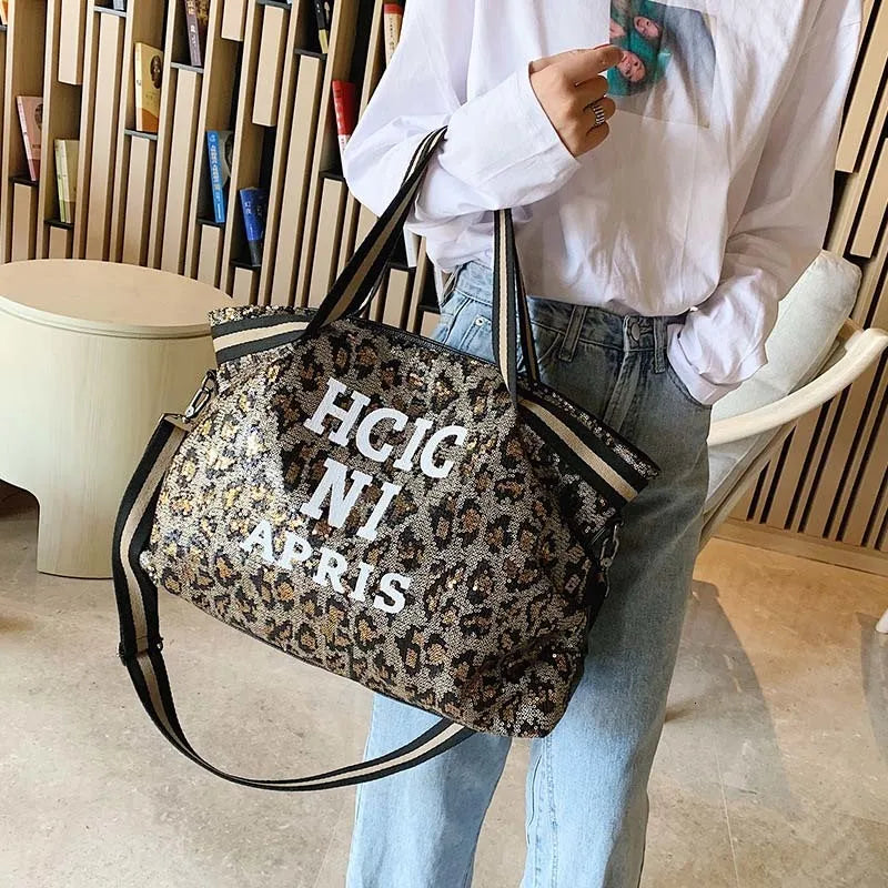 Women Bling Sequins Shoulder Bag Large Capacity Handbag Travel Tote