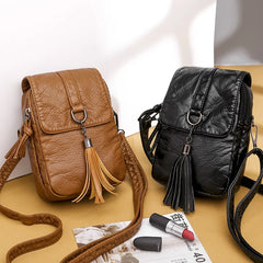 Casual Women Phone Bag Purses Leather Tassel Shoulder Bag