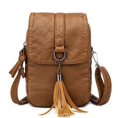 Casual Women Phone Bag Purses Leather Tassel Shoulder Bag