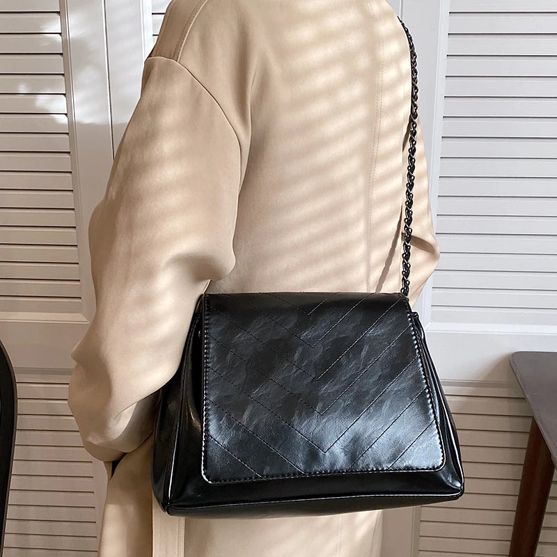 Women Pu Leather Shoulder Bag Chain Crossbody Large Capacity Tote Messenger Bag