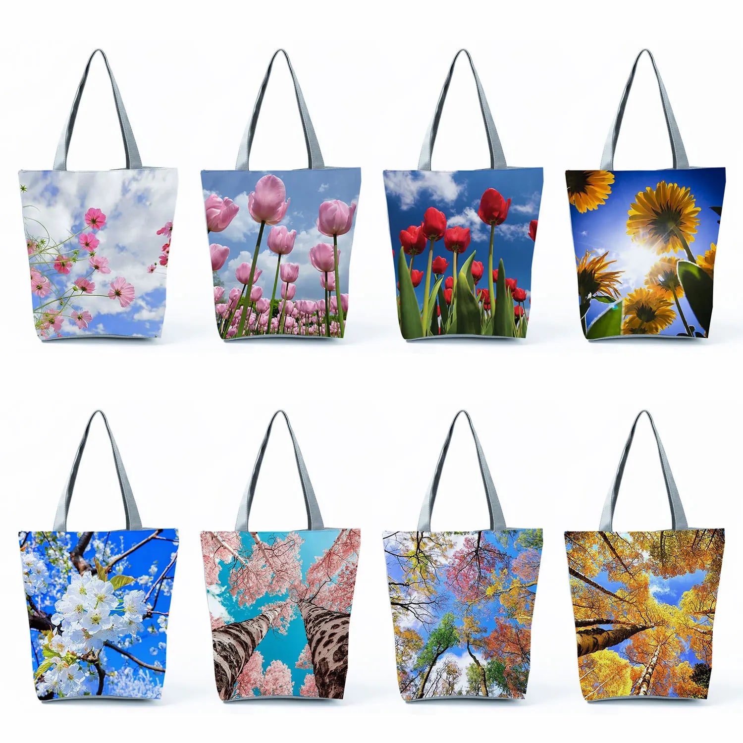Casual Women Tulip Floral Print Tote Bag High Capacity Lady Shoulder Handbag
