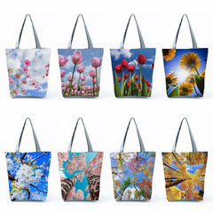 Casual Women Tulip Floral Print Tote Bag High Capacity Lady Shoulder Handbag
