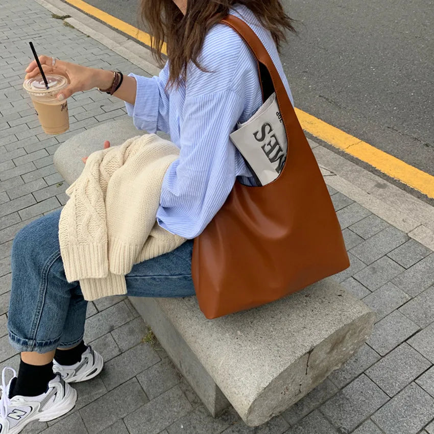 Casual Women Shoulder Bag PU Leather Tote Handbag Winter Shopping Bags
