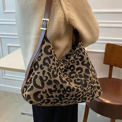 Leopard Canvas Hobo Bag Large Capacity Crossbody Handbag for Women