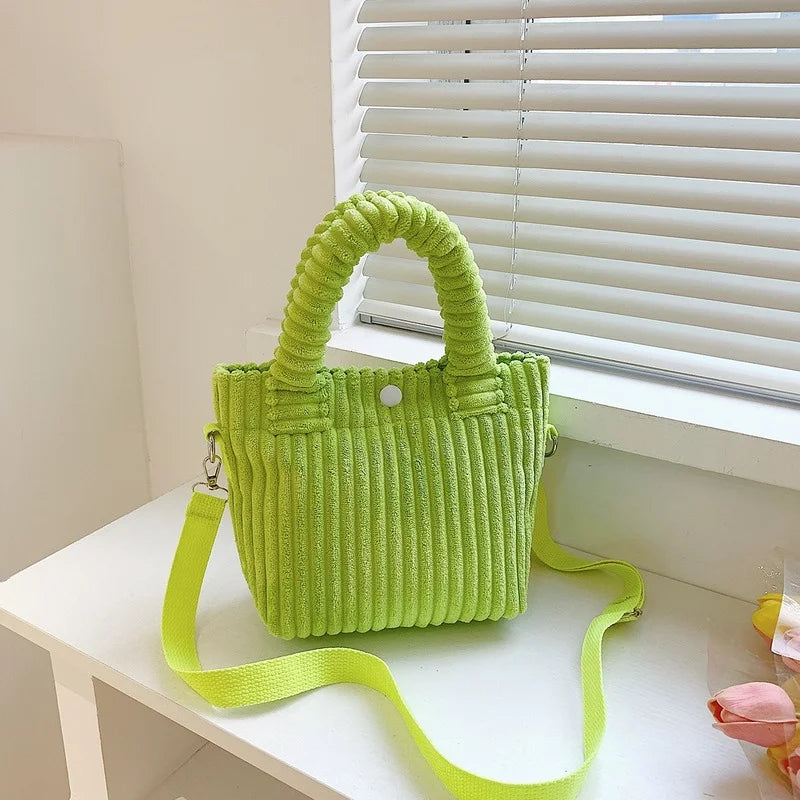 Corduroy Crossbody Bag Side Shoulder Cotton Zipper Tote Handbags