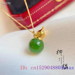 Vintage 925 Silver Green Jade Gourd Necklace Pendant
