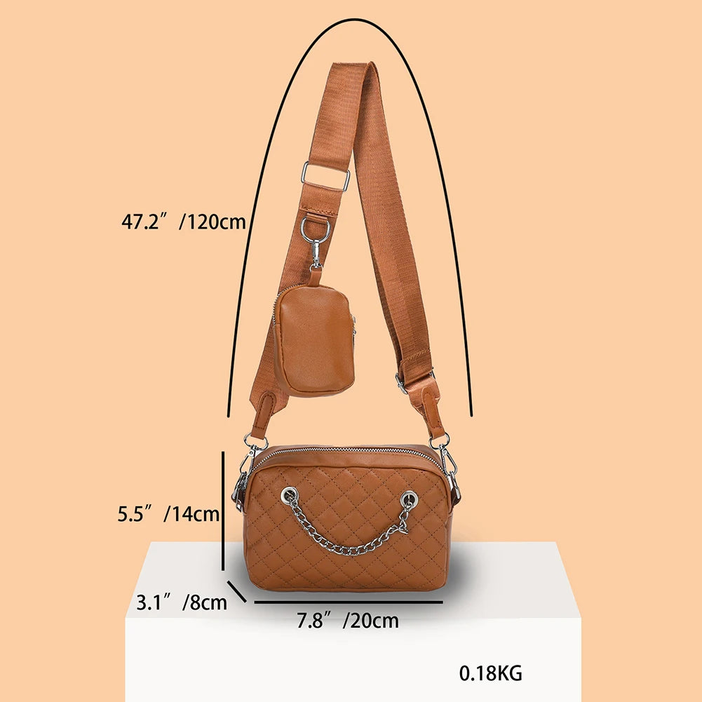 Chain Messenger Bag Embroidered Rhombic Lattice Underarm Bag with Small Purse