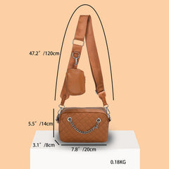 Chain Messenger Bag Embroidered Rhombic Lattice Underarm Bag with Small Purse