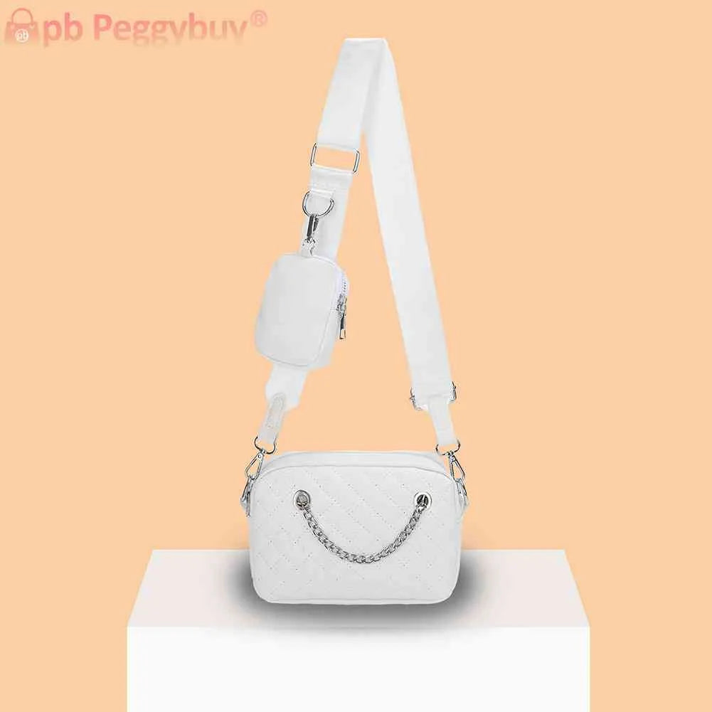 Embroidered Rhombic Lattice Chain Shoulder Bag with Small Purse