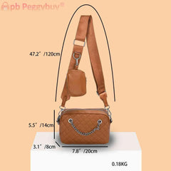 Embroidered Rhombic Lattice Chain Shoulder Bag with Small Purse