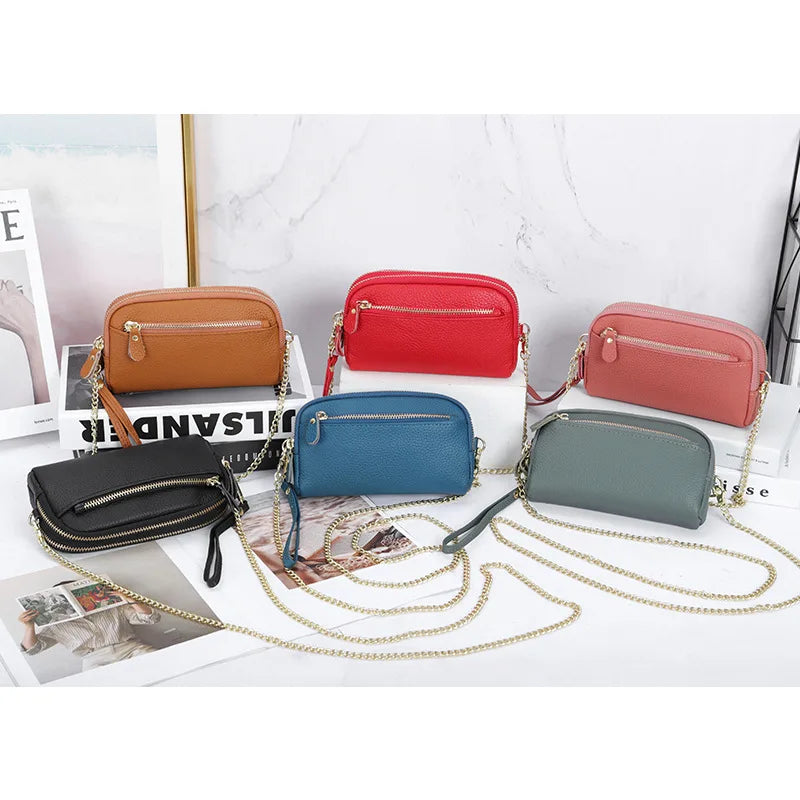 Cowhide Crossbody Phone Sling Bag Large Capacity Zipper Clutch Purse