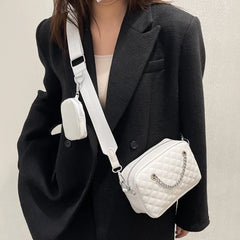Embroidered Rhombic Lattice Women Crossbody Bag with Small Purse