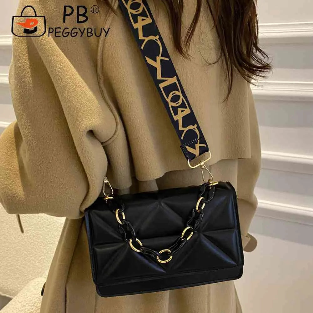 Embossed Underarm Bags Wide Strap Flap Handbags