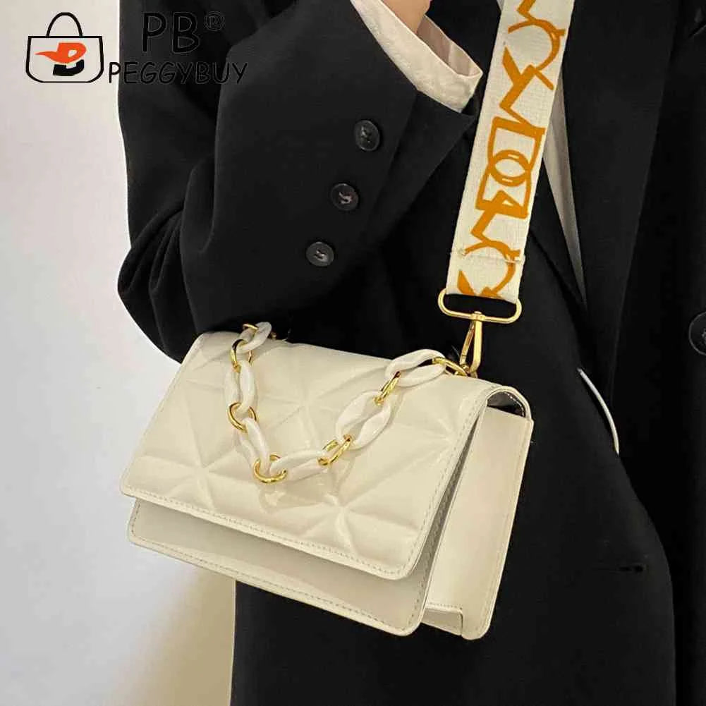 Embossed Underarm Bags Wide Strap Flap Handbags