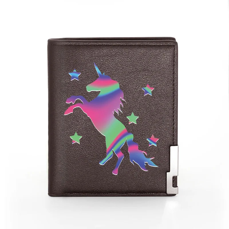 Unicorn Star Leather Wallet Billfold Slim Credit Card Holder Money Bag Pocket
