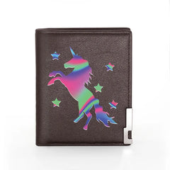 Unicorn Star Leather Wallet Billfold Slim Credit Card Holder Money Bag Pocket