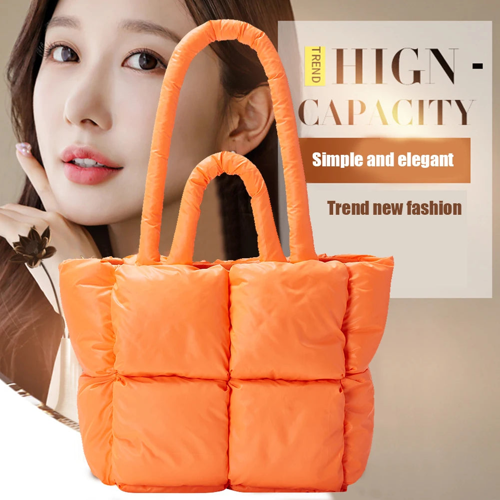 Winter Top-handle Bag Solid Nylon Warm Casual Portable for Shopping