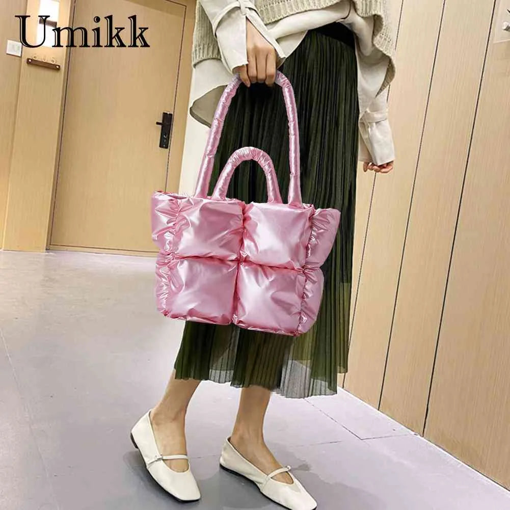 Winter Top-handle Bag Solid Nylon Warm Casual Portable for Shopping
