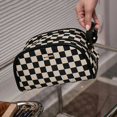Plaid Cosmetic Bag Double Zipper Handbag Large-capacity Beauty Makeup Pouch