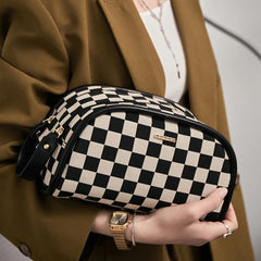 Plaid Cosmetic Bag Double Zipper Handbag Large-capacity Beauty Makeup Pouch