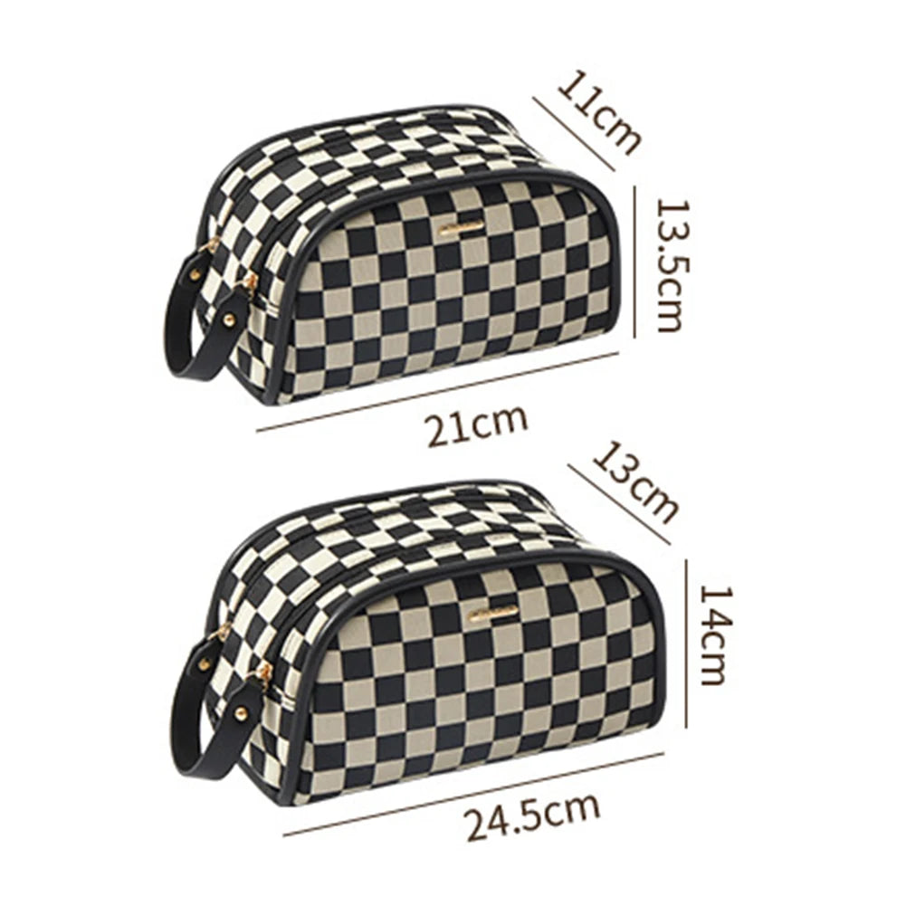 Plaid Cosmetic Bag Double Zipper Handbag Large-capacity Beauty Makeup Pouch