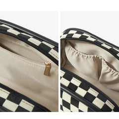 Plaid Cosmetic Bag Double Zipper Handbag Large-capacity Beauty Makeup Pouch