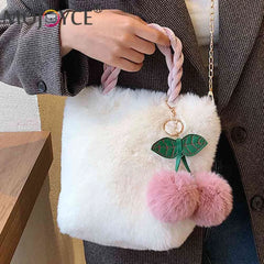 Cherry Shoulder Bag Plush Messenger Bag Chain Soft Warm Lightweight