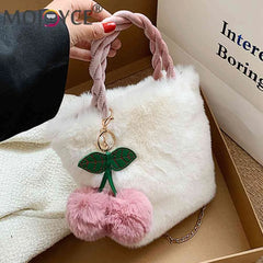 Cherry Shoulder Bag Plush Messenger Bag Chain Soft Warm Lightweight