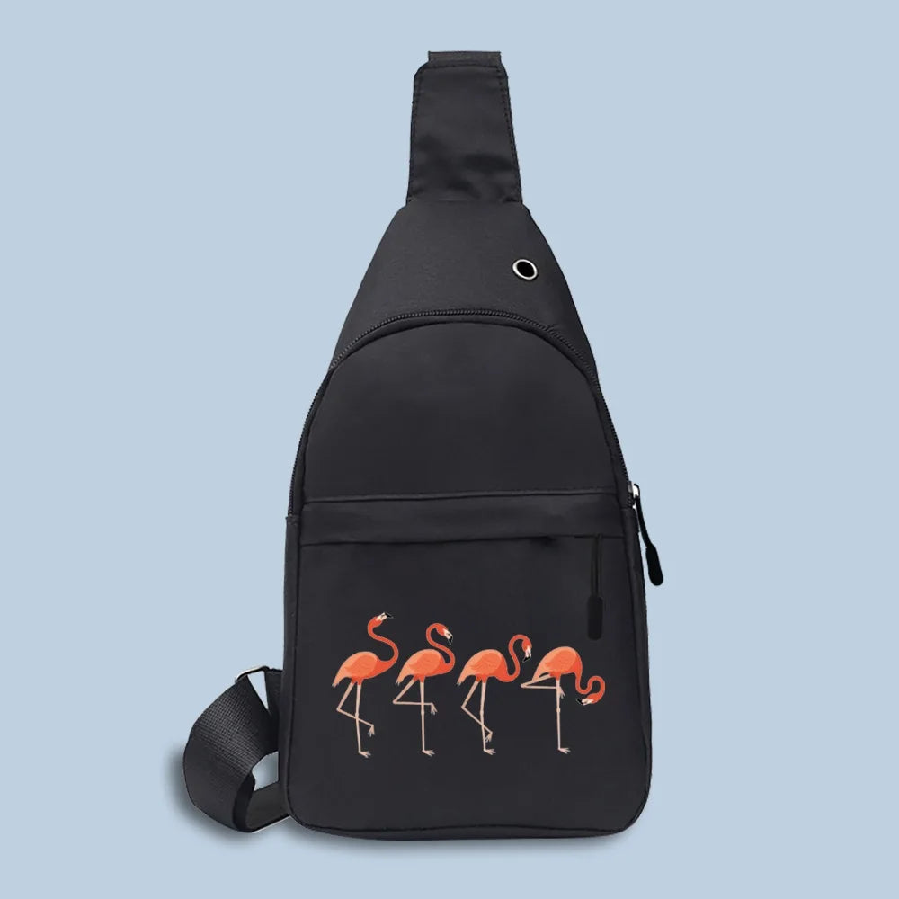Flamingo Print Canvas Chest Bag Waist Bag Women Men Outdoors Travel Purse