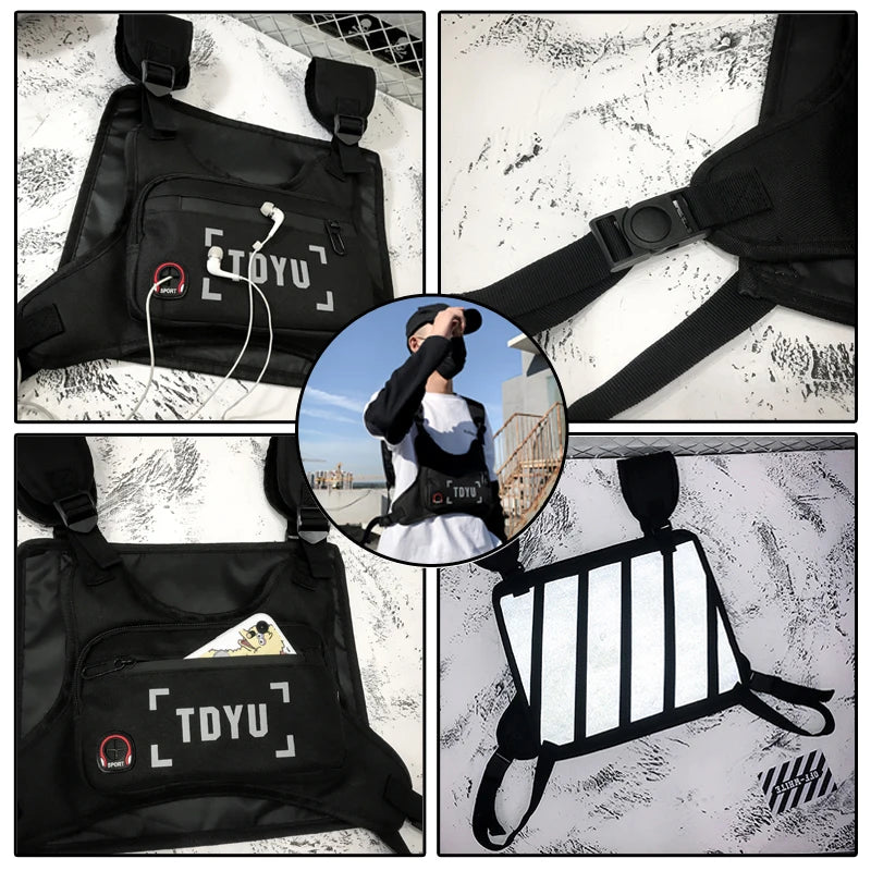 Chest Rig Bag Men Reflective Strip Disco Strap Chest Pack G161