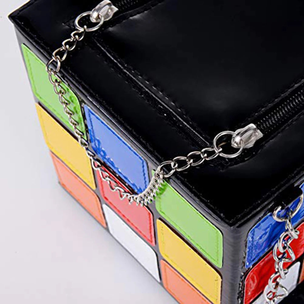 Cubic Shape Box Women Handbags Chains Tote Pu Leather Messenger Bag