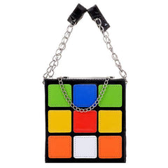 Cubic Shape Box Women Handbags Chains Tote Pu Leather Messenger Bag