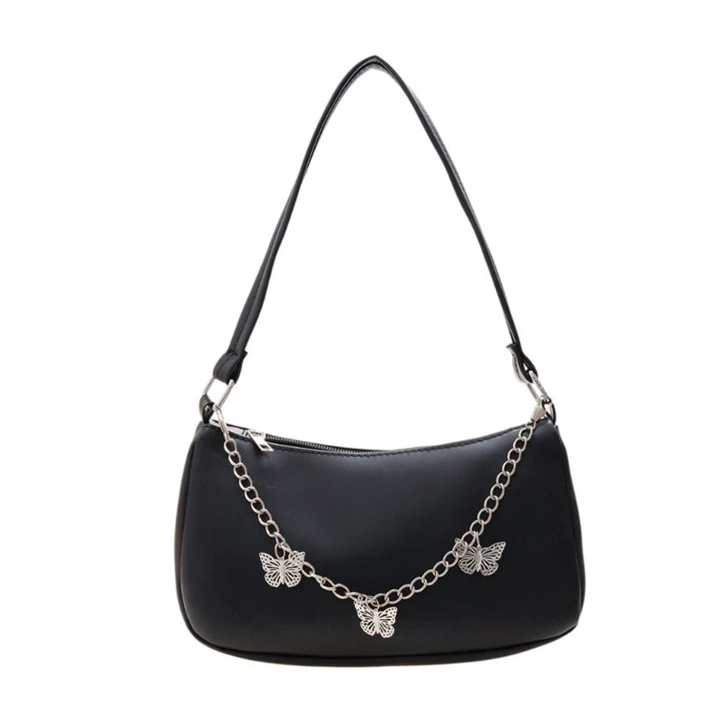 Women Butterfly Chain Shoulder Bag PU Leather All-matching Underarm Bag