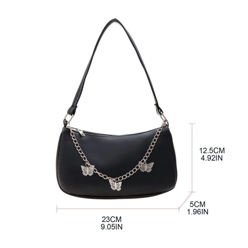 Women Butterfly Chain Shoulder Bag PU Leather All-matching Underarm Bag